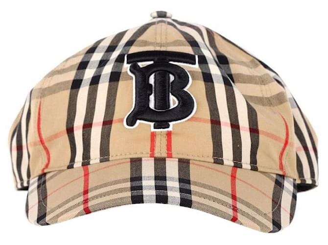 Casquette de baseball Oxford à carreaux et logo Burberry brodé en coton beige  ref.1292584